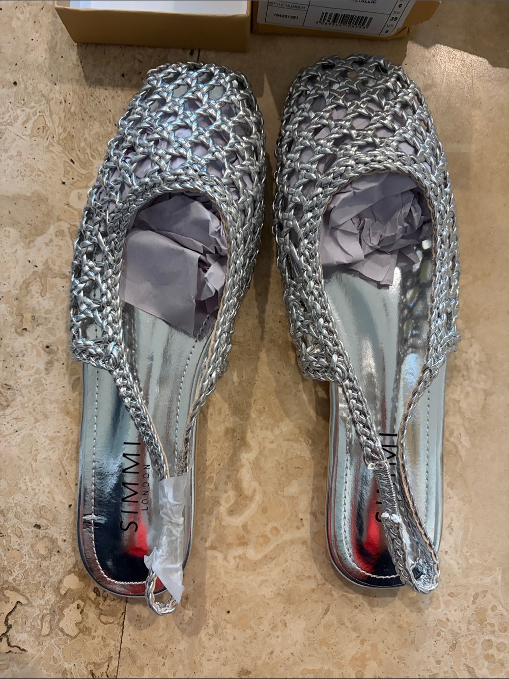 SIMMI London Silver Braided Slingback Flats